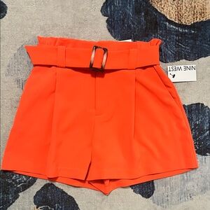 Nine West The Paperbag Waist Shorts- Vibrant Orange NWT